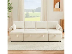 New Merax Sofá-cama de 4 lugares - 272 x 131 x 84 cm - com porta-copos + espaço de armazenamento + almofadas - veludo - Bege
