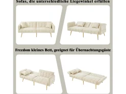 Sofá|Merax Sofá-cama de 2 lugares - 178 x 82 x 70 cm - com encosto e braços ajustáveis - veludo - Bege