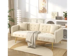 Sofá|Merax Sofá-cama de 2 lugares - 178 x 82 x 70 cm - com encosto e braços ajustáveis - veludo - Bege