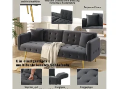 Merax Sofá-cama de 2 lugares - 178 x 82 x 70 cm - com encosto e braços ajustáveis - veludo - cinza^ Sofá