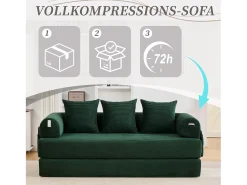Sofá*Merax Sofá-cama de 3 lugares - 200 x 94 x 67 cm - com bolsos laterais + 3 almofadas - veludo - Verde