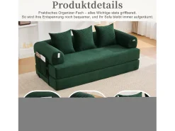 Sofá*Merax Sofá-cama de 3 lugares - 200 x 94 x 67 cm - com bolsos laterais + 3 almofadas - veludo - Verde