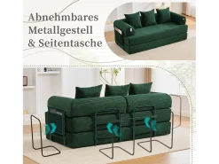 Sofá*Merax Sofá-cama de 3 lugares - 200 x 94 x 67 cm - com bolsos laterais + 3 almofadas - veludo - Verde