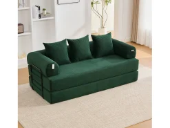 Sofá*Merax Sofá-cama de 3 lugares - 200 x 94 x 67 cm - com bolsos laterais + 3 almofadas - veludo - Verde