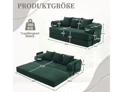 Sofá*Merax Sofá-cama de 3 lugares - 200 x 94 x 67 cm - com bolsos laterais + 3 almofadas - veludo - Verde