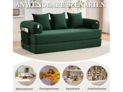 Sofá*Merax Sofá-cama de 3 lugares - 200 x 94 x 67 cm - com bolsos laterais + 3 almofadas - veludo - Verde