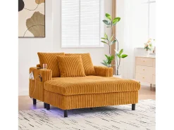 Sofá*Merax Sofá-cama de 3 lugares - 142 x 128 x 85 cm - com porta-copos + portas USB + LEDs - veludo - Amarelo