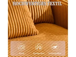 Sofá*Merax Sofá-cama de 3 lugares - 142 x 128 x 85 cm - com porta-copos + portas USB + LEDs - veludo - Amarelo