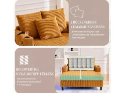 Sofá*Merax Sofá-cama de 3 lugares - 142 x 128 x 85 cm - com porta-copos + portas USB + LEDs - veludo - Amarelo