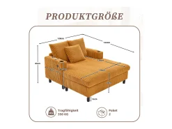 Sofá*Merax Sofá-cama de 3 lugares - 142 x 128 x 85 cm - com porta-copos + portas USB + LEDs - veludo - Amarelo