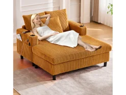 Sofá*Merax Sofá-cama de 3 lugares - 142 x 128 x 85 cm - com porta-copos + portas USB + LEDs - veludo - Amarelo