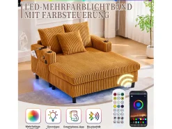 Sofá*Merax Sofá-cama de 3 lugares - 142 x 128 x 85 cm - com porta-copos + portas USB + LEDs - veludo - Amarelo