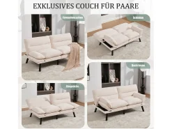 Merax Sofá-cama de 2 lugares - 165 x 90 x 76 cm - com encosto e braços ajustáveis - Microfibra -^ Sofá