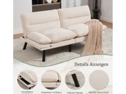 Merax Sofá-cama de 2 lugares - 165 x 90 x 76 cm - com encosto e braços ajustáveis - Microfibra -^ Sofá