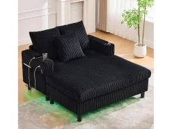 Sofá|Merax Sofá-cama de 3 lugares - 142 x 128 x 85 cm - com porta-copos + portas USB + LEDs - veludo - Preto