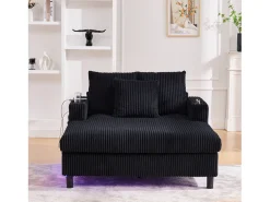 Sofá|Merax Sofá-cama de 3 lugares - 142 x 128 x 85 cm - com porta-copos + portas USB + LEDs - veludo - Preto