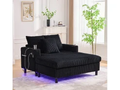 Sofá|Merax Sofá-cama de 3 lugares - 142 x 128 x 85 cm - com porta-copos + portas USB + LEDs - veludo - Preto