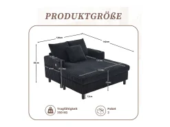 Sofá|Merax Sofá-cama de 3 lugares - 142 x 128 x 85 cm - com porta-copos + portas USB + LEDs - veludo - Preto