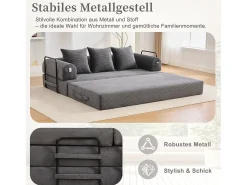 Sofá|Merax Sofá-cama de 3 lugares - 200 x 94 x 67 cm - com bolsos laterais + 3 almofadas - veludo - cinza escuro Cinzento