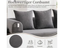 Sofá|Merax Sofá-cama de 3 lugares - 200 x 94 x 67 cm - com bolsos laterais + 3 almofadas - veludo - cinza escuro Cinzento