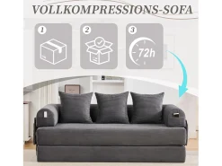 Sofá|Merax Sofá-cama de 3 lugares - 200 x 94 x 67 cm - com bolsos laterais + 3 almofadas - veludo - cinza escuro Cinzento