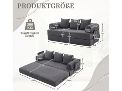 Sofá|Merax Sofá-cama de 3 lugares - 200 x 94 x 67 cm - com bolsos laterais + 3 almofadas - veludo - cinza escuro Cinzento