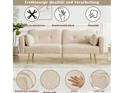 Clearance Merax Sofá-cama de 2 lugares - 175 x 79 x 82 cm - com encosto ajustável - pés de metal dourado - veludo - Bege