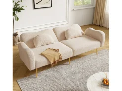 Clearance Merax Sofá-cama de 2 lugares - 175 x 79 x 82 cm - com encosto ajustável - pés de metal dourado - veludo - Bege