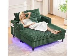Merax Sofá-cama de 3 lugares - 142 x 128 x 85 cm - com porta-copos + portas USB + LEDs - veludo -^ Sofá