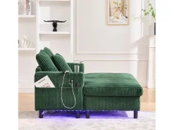 Merax Sofá-cama de 3 lugares - 142 x 128 x 85 cm - com porta-copos + portas USB + LEDs - veludo -^ Sofá