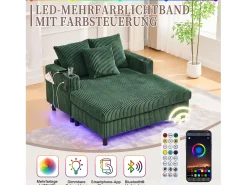 Merax Sofá-cama de 3 lugares - 142 x 128 x 85 cm - com porta-copos + portas USB + LEDs - veludo -^ Sofá