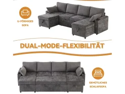 Merax Sofá-cama de 4 lugares - 272 x 131 x 84 cm - com porta-copos + espaço de armazenamento + almofadas - veludo - cinza^ Sofá