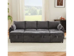 Merax Sofá-cama de 4 lugares - 272 x 131 x 84 cm - com porta-copos + espaço de armazenamento + almofadas - veludo - cinza^ Sofá