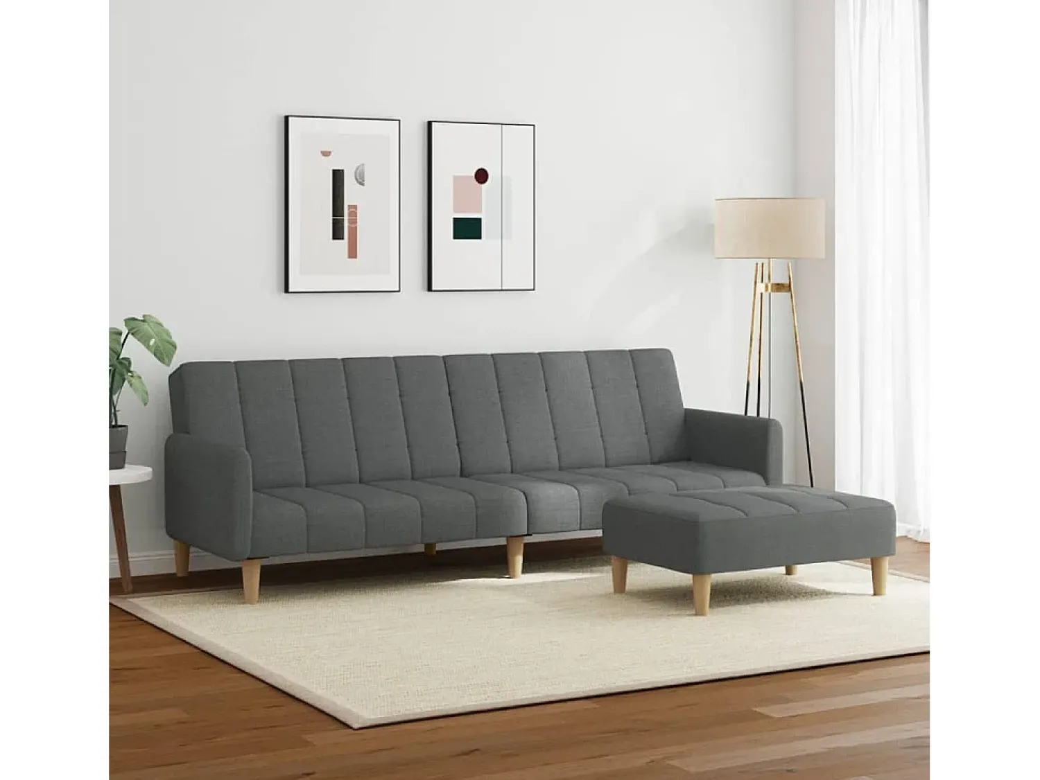 Sofá| Sofá-cama de 2 lugares c/ apoio de pés tecido -escuro PT862464 Cinzento