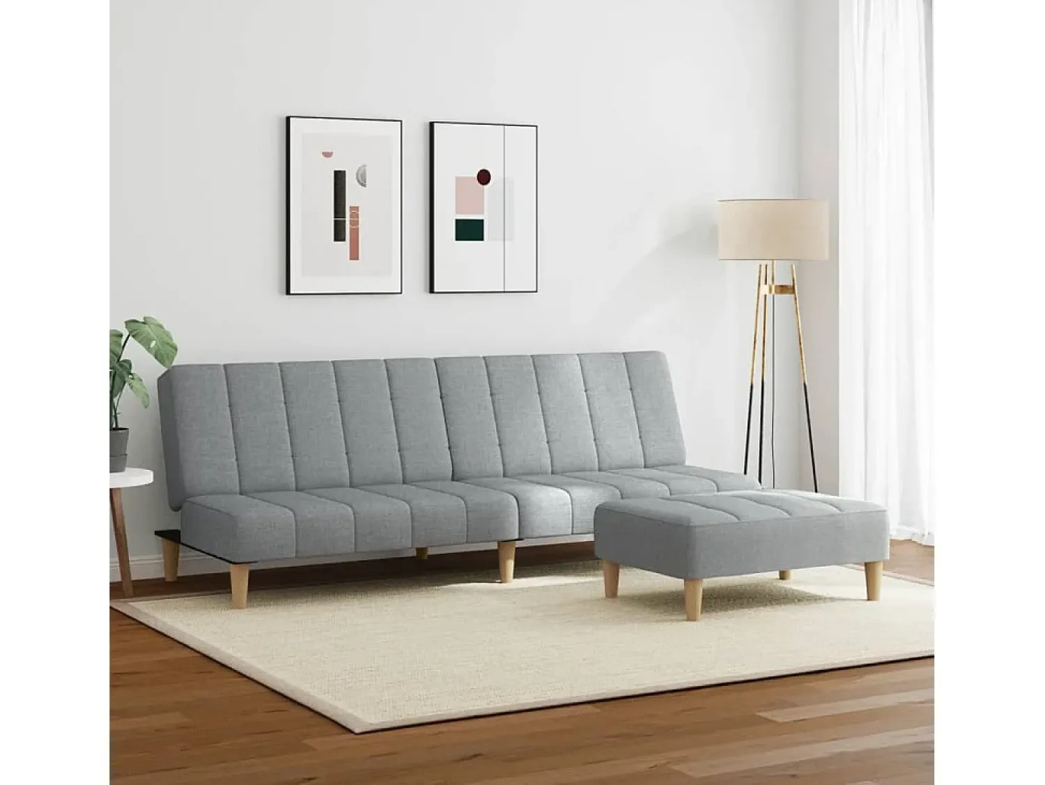 Sofá| Sofá-cama de 2 lugares c/ apoio de pés tecido -claro PT807477 Cinzento