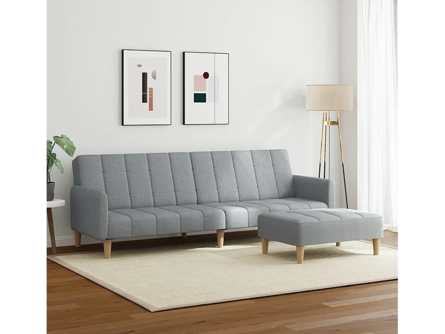 Sofá-cama de 2 lugares c/ apoio de pés tecido -claro PT402708^ Sofá