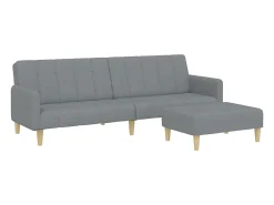 Sofá-cama de 2 lugares c/ apoio de pés tecido -claro PT402708^ Sofá