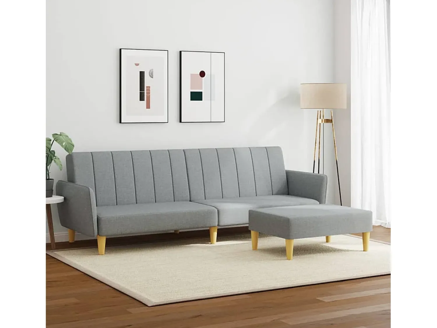 Sofá| Sofá-cama de 2 lugares c/ apoio de pés tecido -claro PT341910 Cinzento