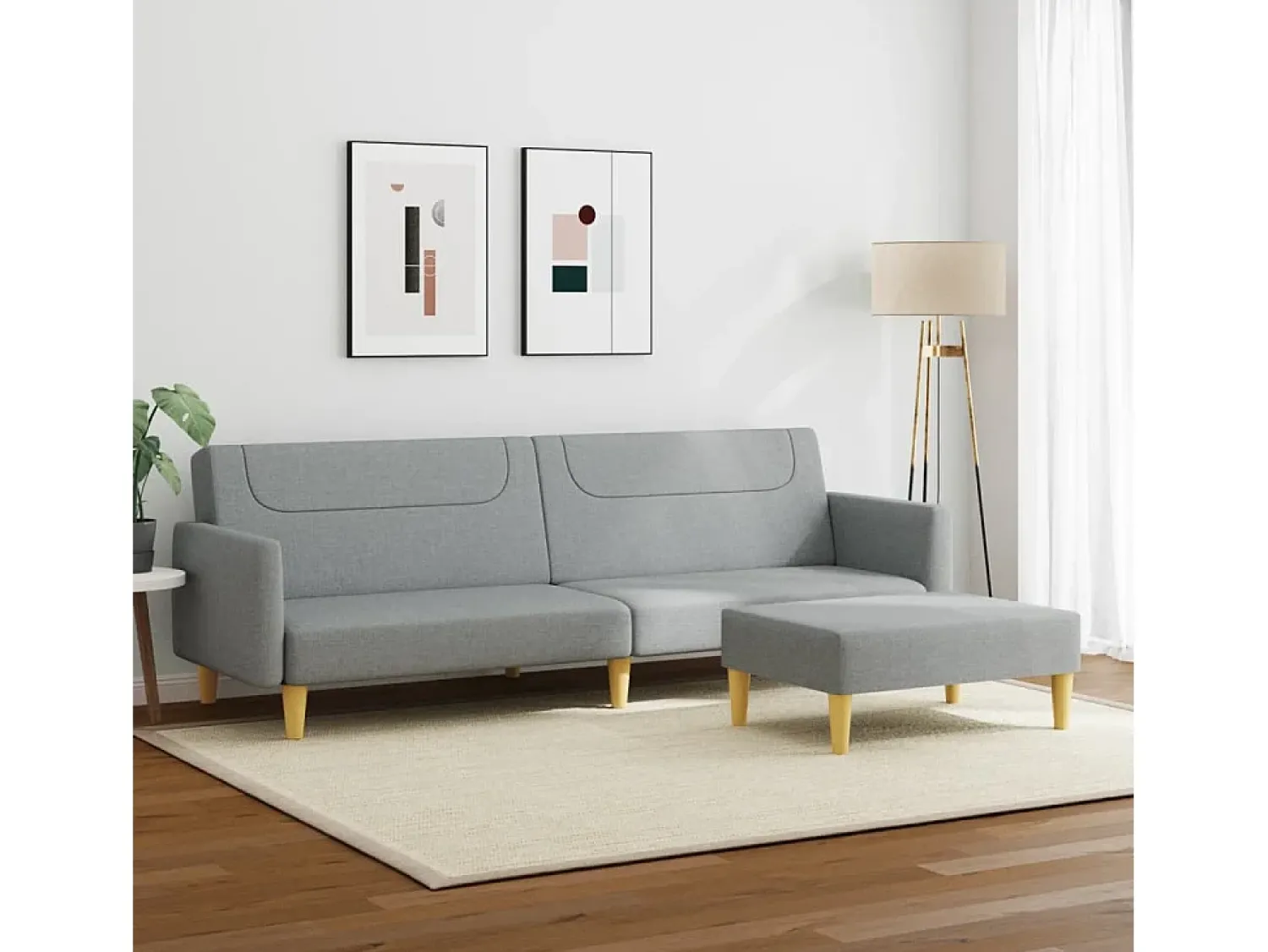 Sofá| Sofá-cama de 2 lugares c/ apoio de pés tecido -claro PT736474 Cinzento