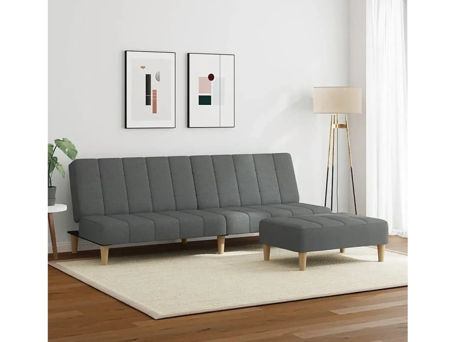 Sofá| Sofá-cama de 2 lugares c/ apoio de pés tecido -escuro PT777864 Cinzento