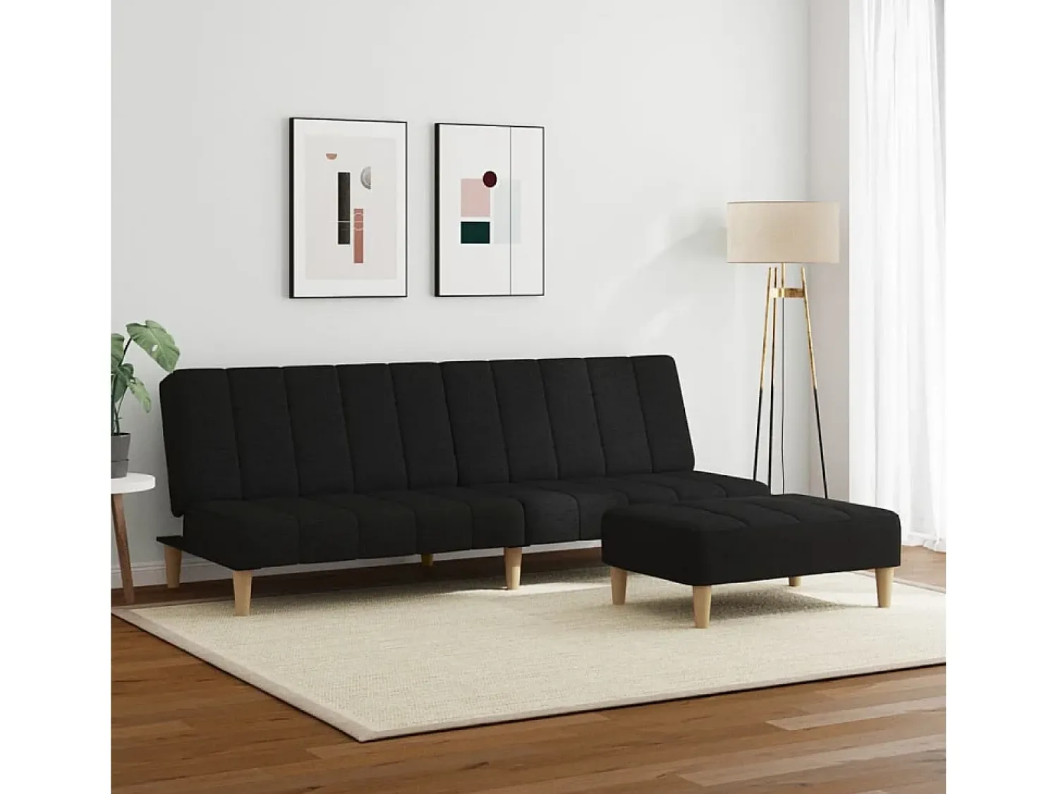 Sofá| Sofá-cama de 2 lugares com apoio de pés tecido PT871297 Preto