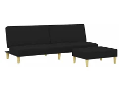 New vidaxl Sofá-cama de 2 lugares com apoio de pés tecido Preto