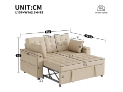 Sofá|Merax Sofá-cama de 2 lugares com arrumação e encosto ajustável - 159 x 142,5 x 92 cm - Algodão e linho - Bege