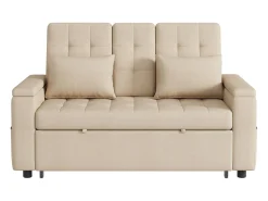 Sofá|Merax Sofá-cama de 2 lugares com arrumação e encosto ajustável - 159 x 142,5 x 92 cm - Algodão e linho - Bege