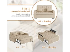 Sofá|Merax Sofá-cama de 2 lugares com arrumação e encosto ajustável - 159 x 142,5 x 92 cm - Algodão e linho - Bege