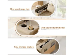 Sofá|Merax Sofá-cama de 2 lugares com arrumação e encosto ajustável - 159 x 142,5 x 92 cm - Algodão e linho - Bege