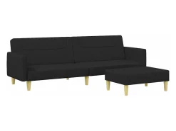 Sofá* Sofá-cama de 2 lugares com apoio de pés tecido PT362680 Preto
