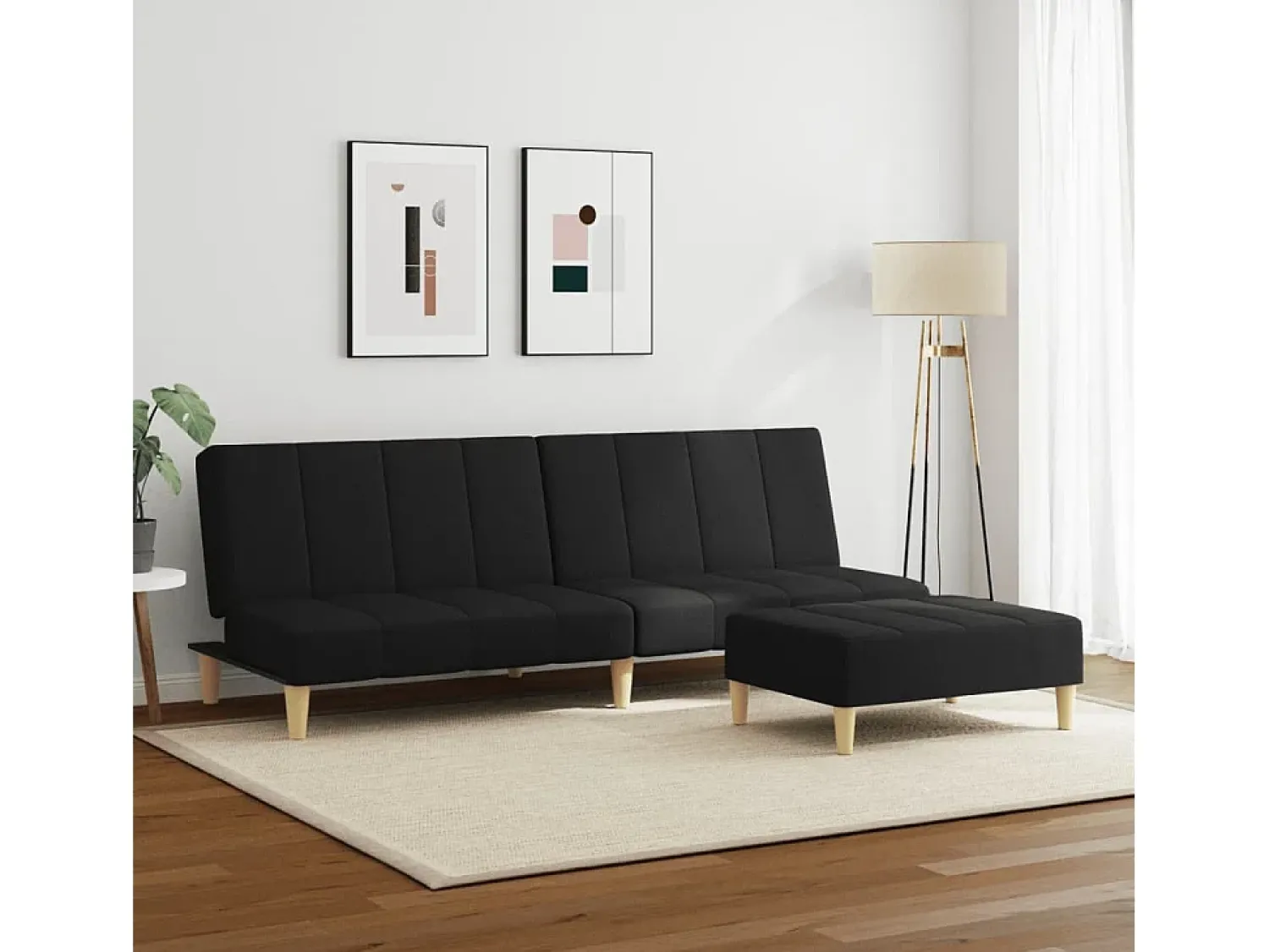 Sofá* Sofá-cama de 2 lugares com apoio de pés tecido PT477558 Preto