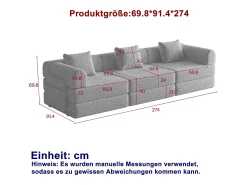 Best Hauss Spole Sofá-cama de 3 lugares com conversão rápida em tecido chenille - Várias combinações Cinzento