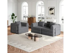 Best Hauss Spole Sofá-cama de 3 lugares com conversão rápida em tecido chenille - Várias combinações Cinzento